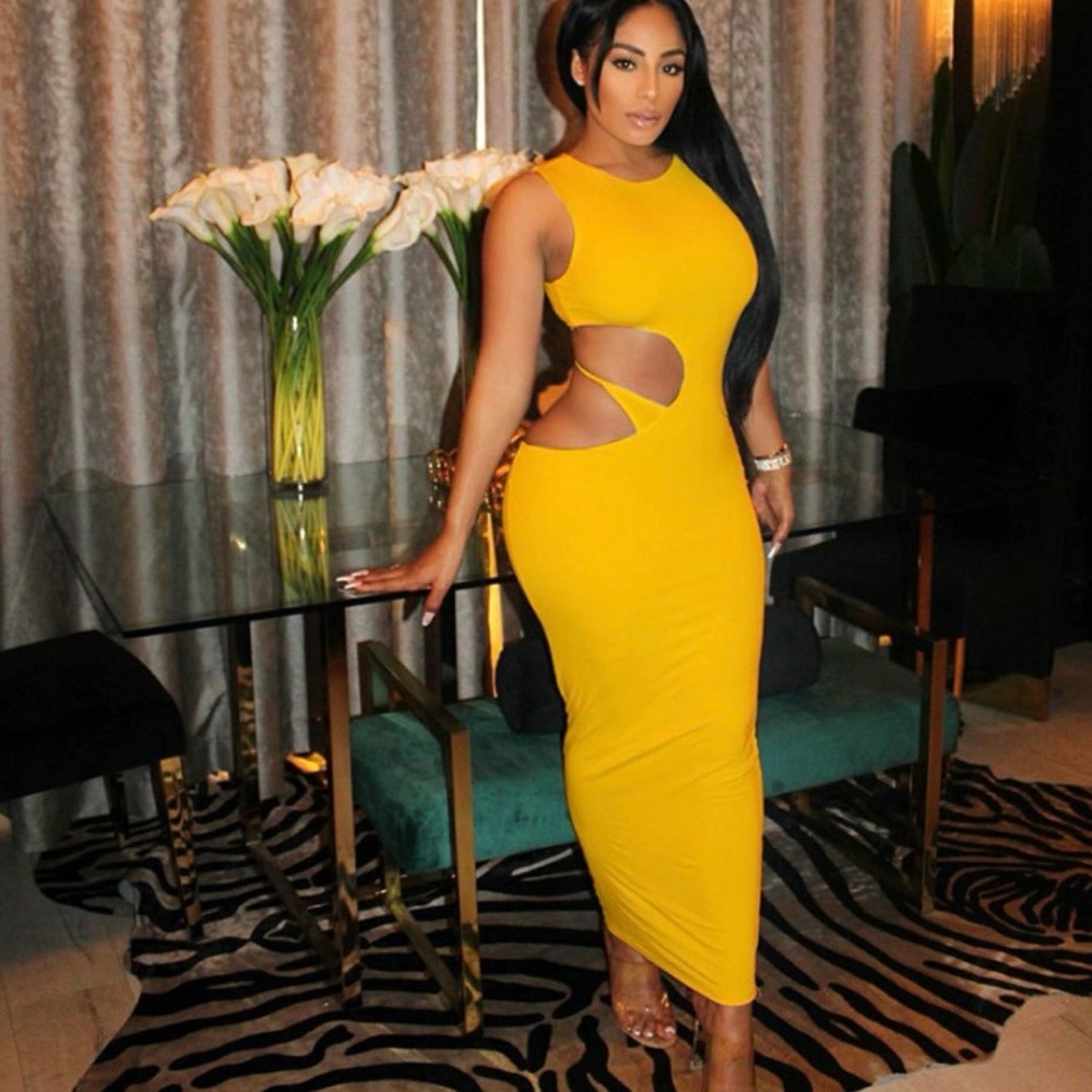 Yellow Asymmetrical One Shoulder Cocktail Dress